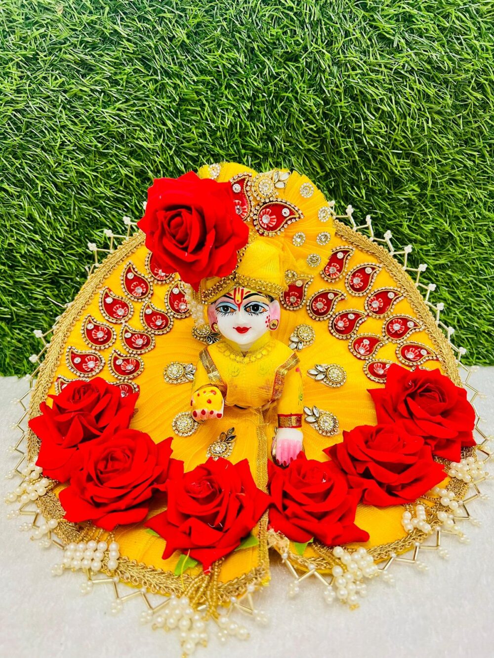 Heavy Work Dress With Rose Flowers and Beads