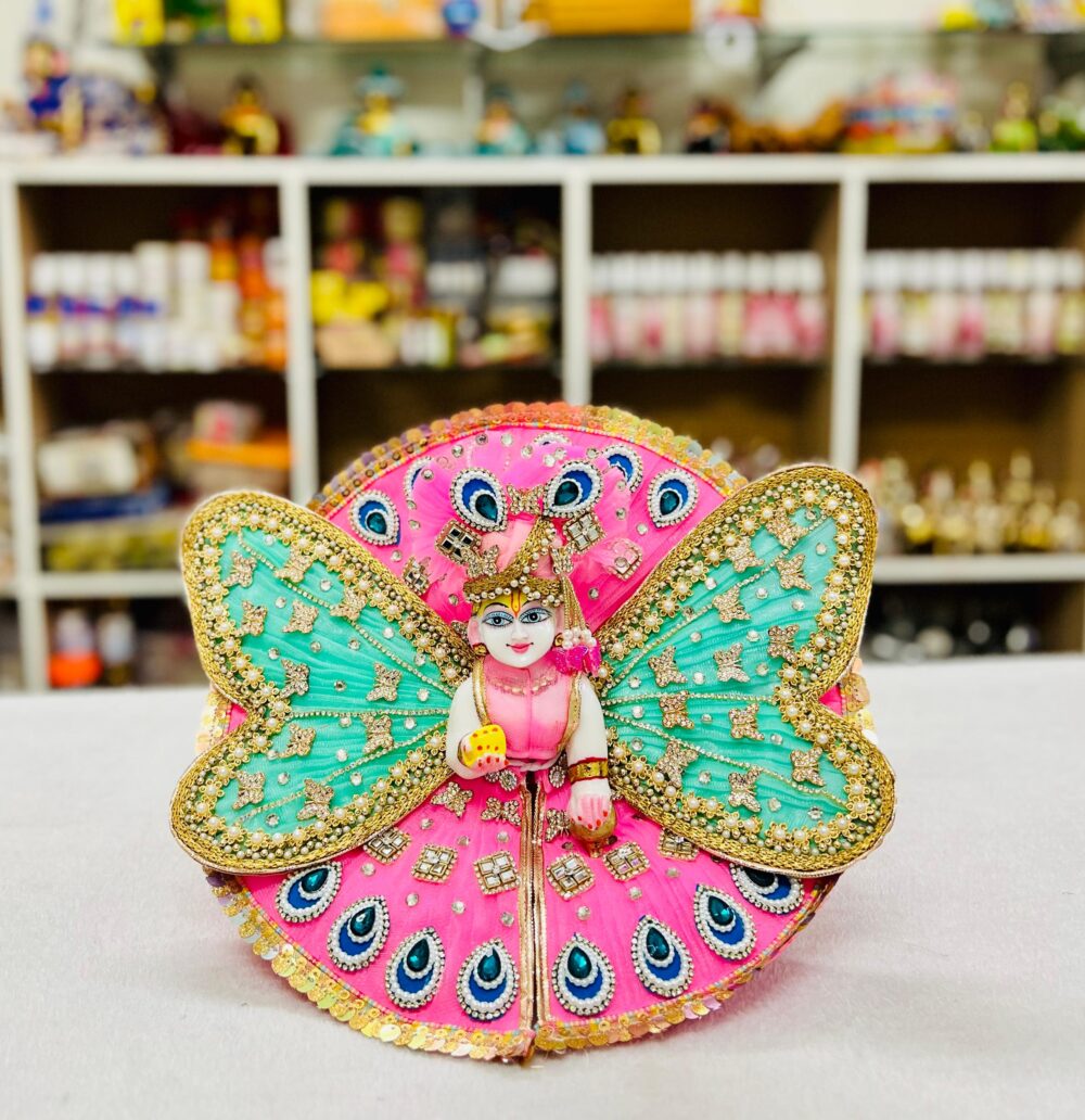 Heavy Butterfly Dress for Bal Gopal – Pink & Firozi Krishna Outfit