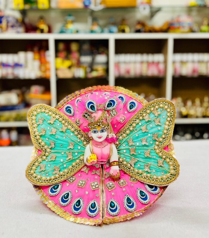 Heavy Butterfly Dress for Bal Gopal – Pink & Firozi Krishna Outfit
