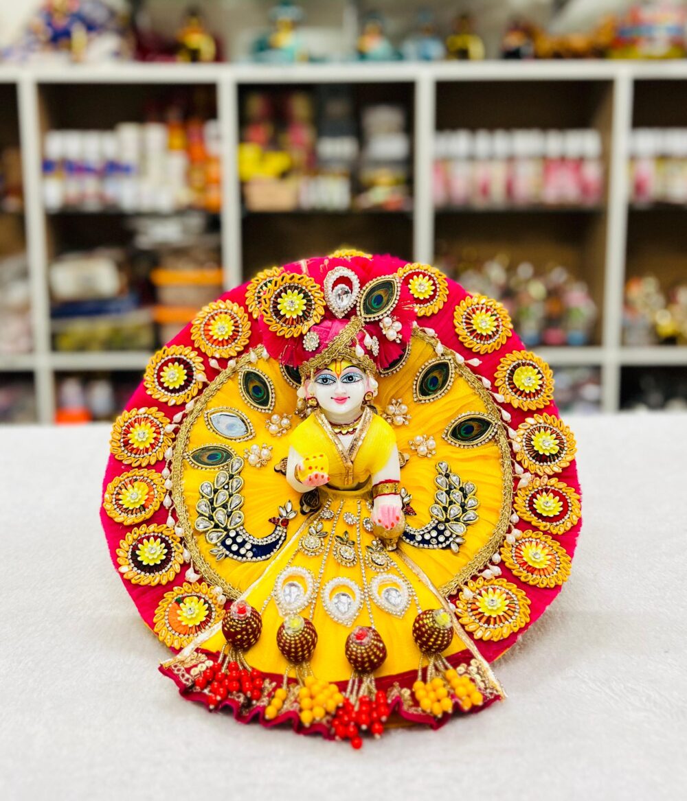 Heavy Hanging Beads Dress for Bal Gopal – Yellow Krishna Outfit