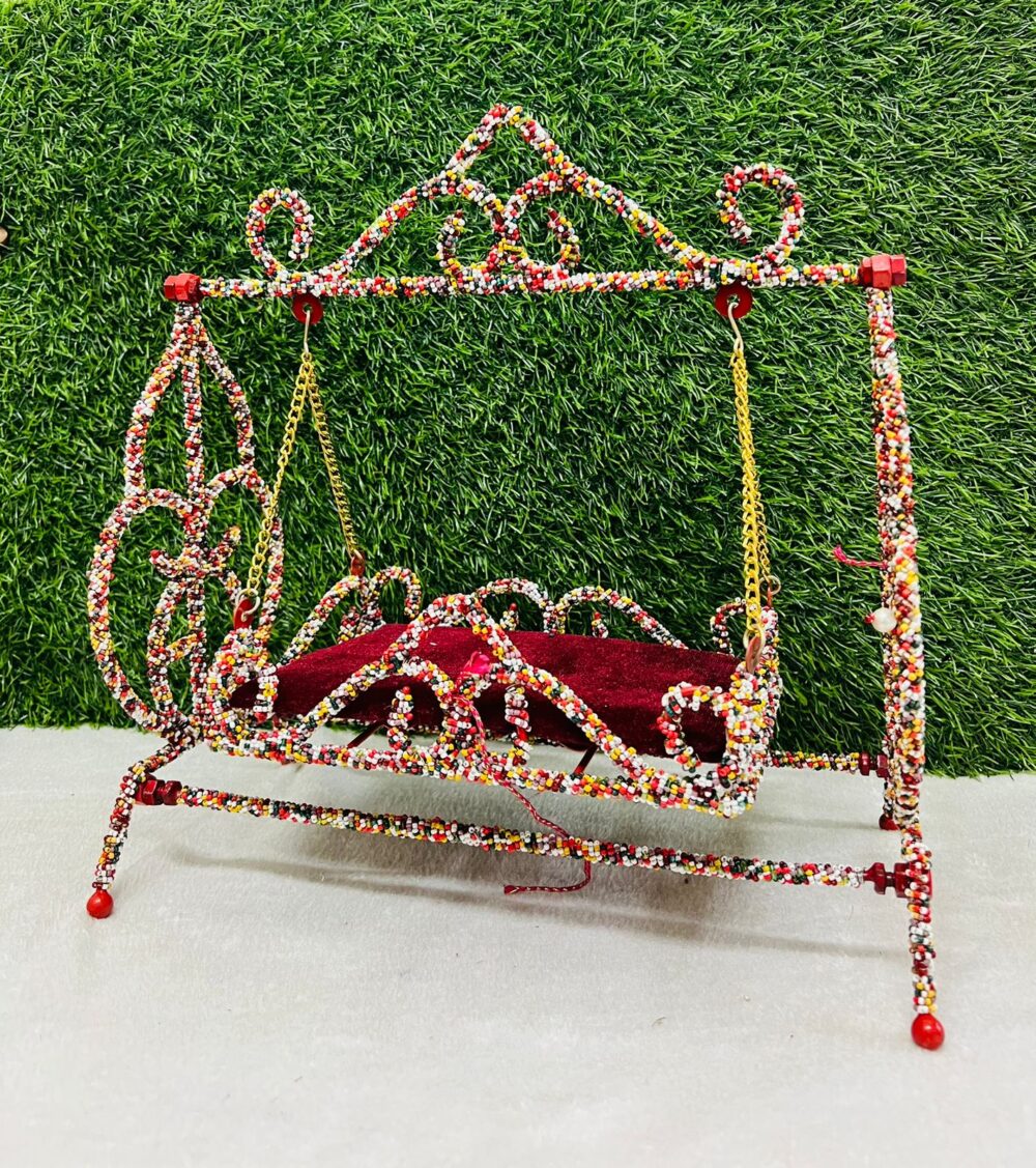 Metal Pearl Jhula for Laddu Gopal – Red | Decorative Bal Gopal Swing for Janmashtami & Pooja