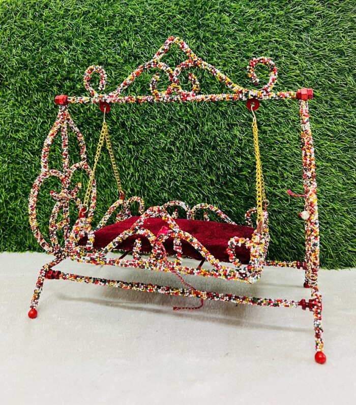 Metal Pearl Jhula for Laddu Gopal – Red | Decorative Bal Gopal Swing for Janmashtami & Pooja
