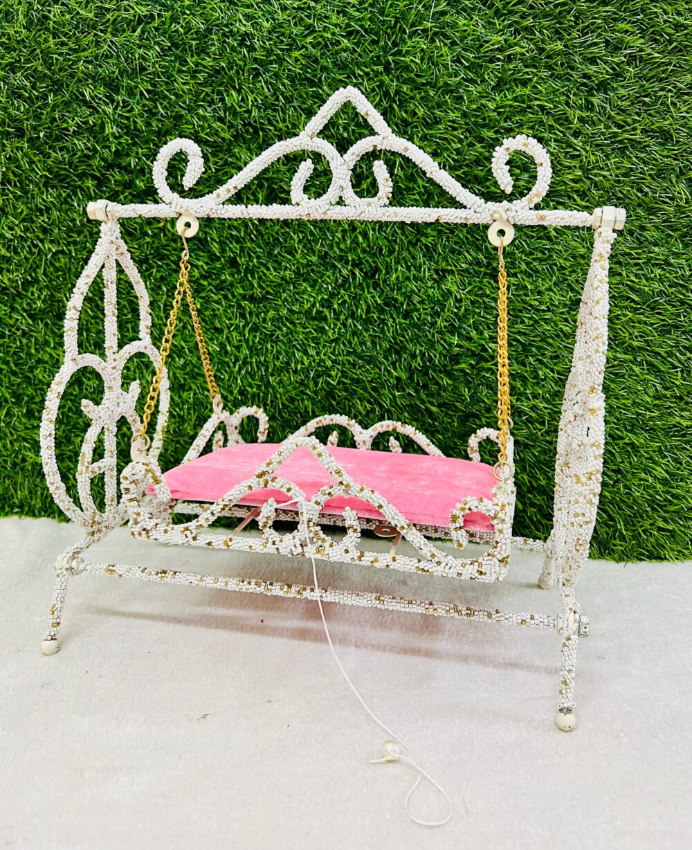 Metal Pearl Jhula for Laddu Gopal – Red | Decorative Bal Gopal Swing for Janmashtami & Pooja - Image 4