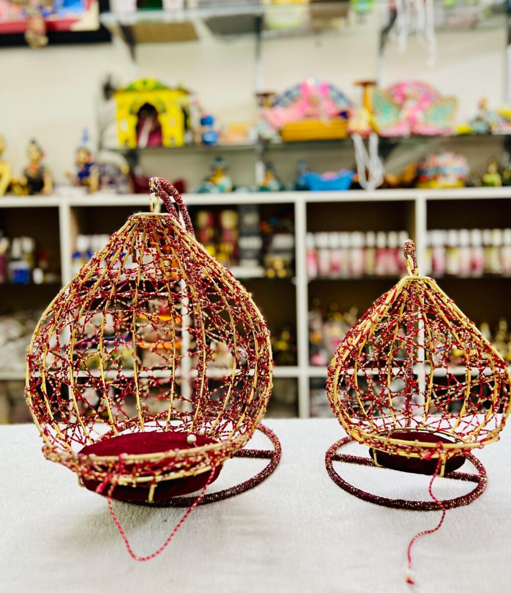 Metal Round Jhula for Laddu Gopal – Red | Decorative Swing for Krishna Idol & Janmashtami - Image 2