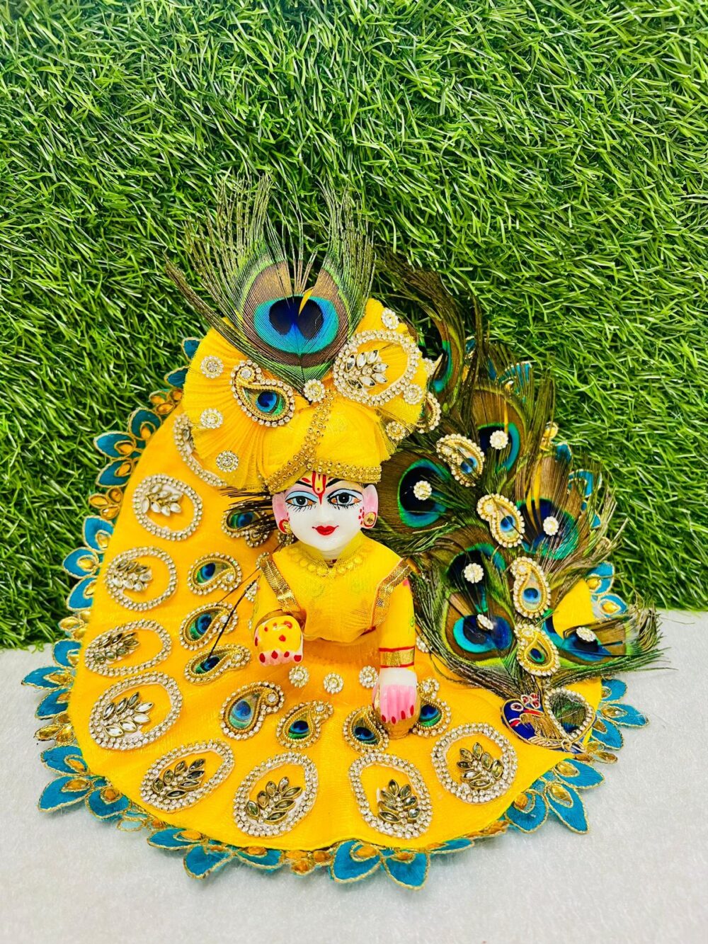 Ladoo Gopal Peacock Feather Dress – Yellow | Krishna Dress for Bal Gopal